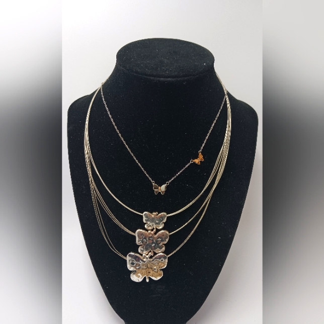 Butterflies- Jcm Hmk Jacmel Mauritus Stainless Necklace + Multi Strand Wire
